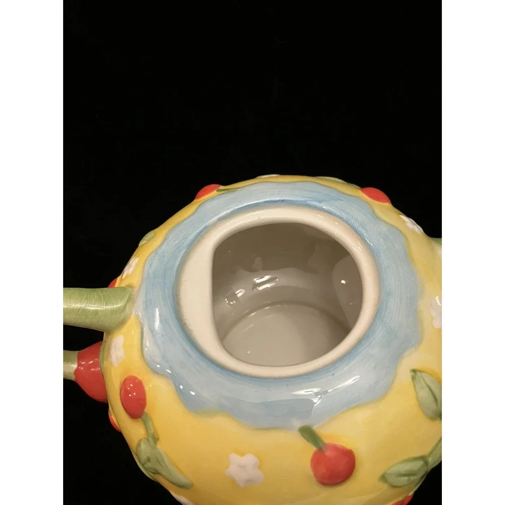 Oneida Cherries Jubilee Yellow Red Floral Ceramic Country Teapot Discontinued